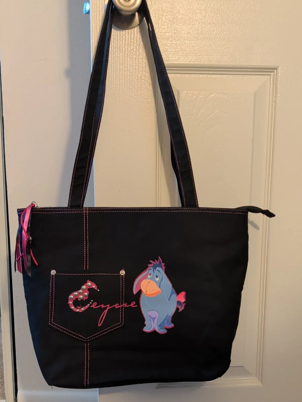 Disney Black Tote Bag with Pink Accents and Eeyore Graphic